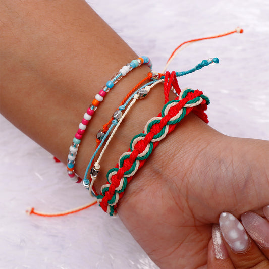 Braided Red Multi Layer Bracelet Set