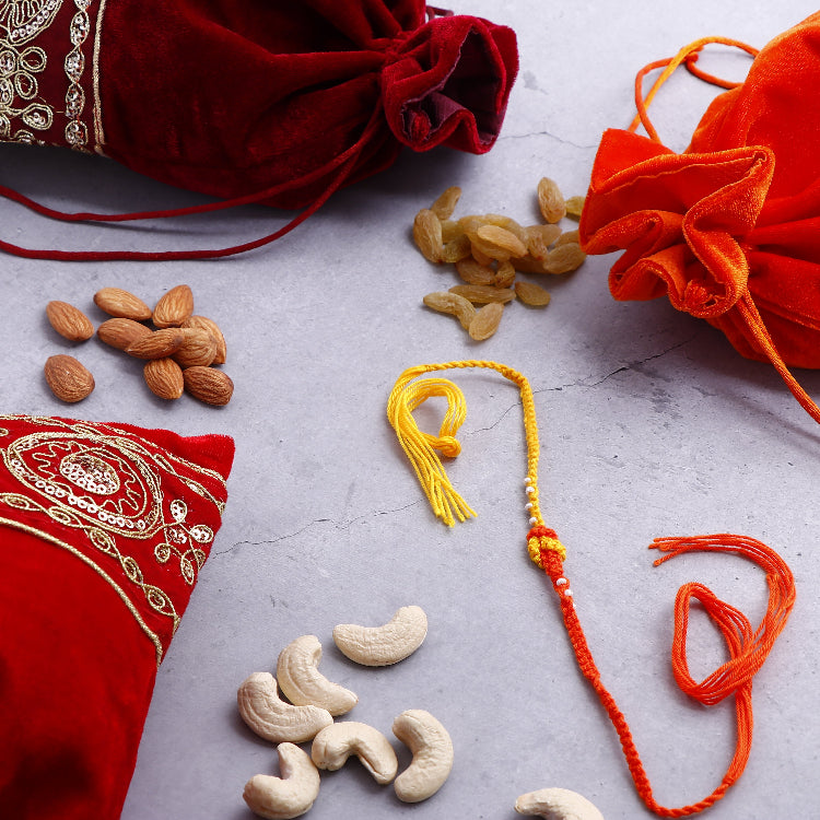 Knotted Beads Orange Rakhi with Kaju Badam 100 GM
