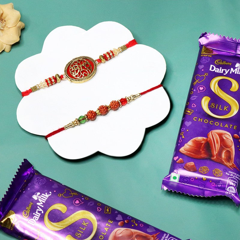 Combo of 2 Designer Rakhi with 2 Dairy Milk Silk