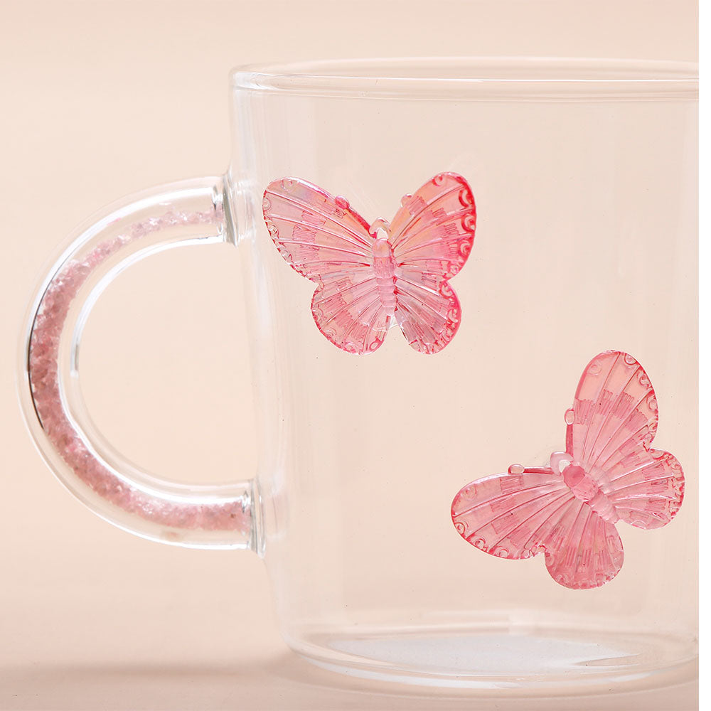 Pink Butterfly Charmed Glass Mug