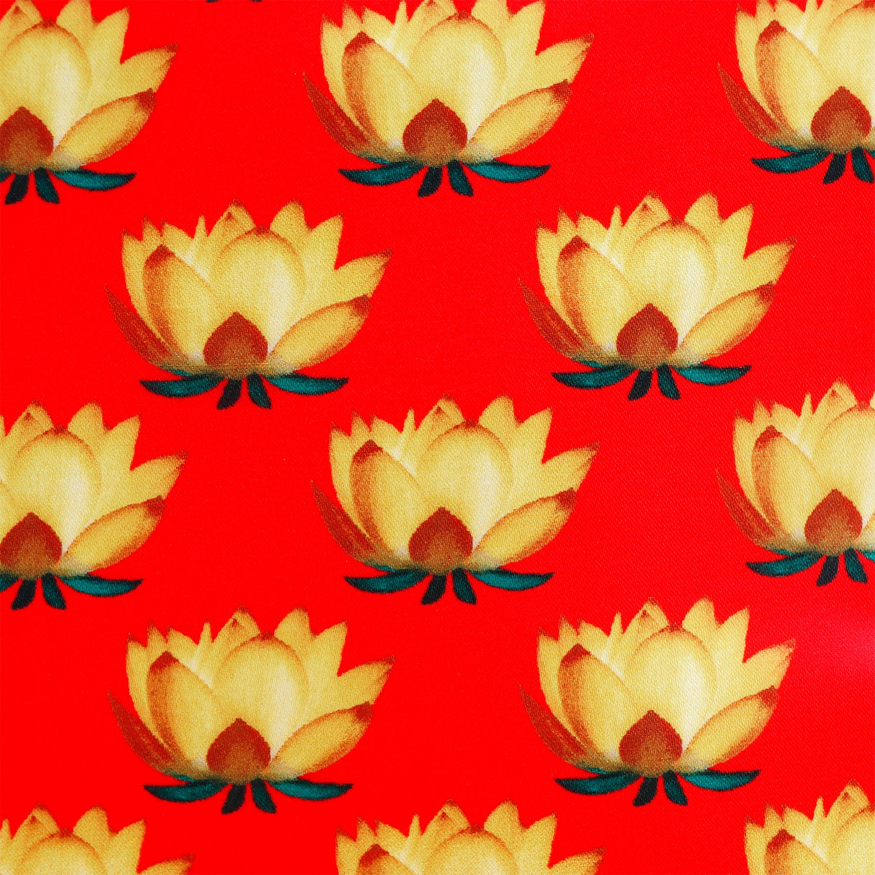Lotus Printed Ethnic Handcrafted Zip Up Fabric Bag - Red