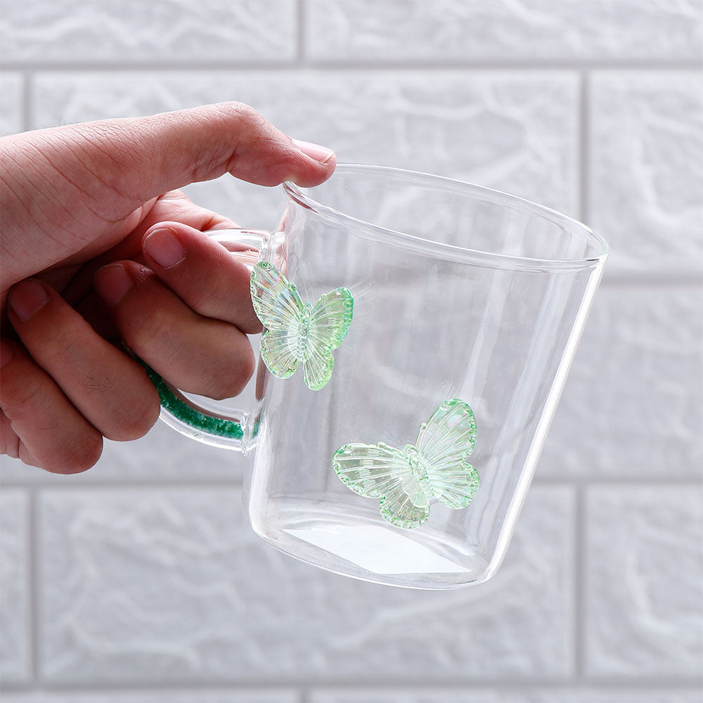 Green Butterfly Charmed Glass Mug