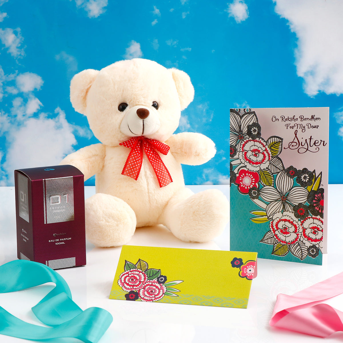 Beige Teddy Gift Set with 01 Women Perfume and Greeting Card