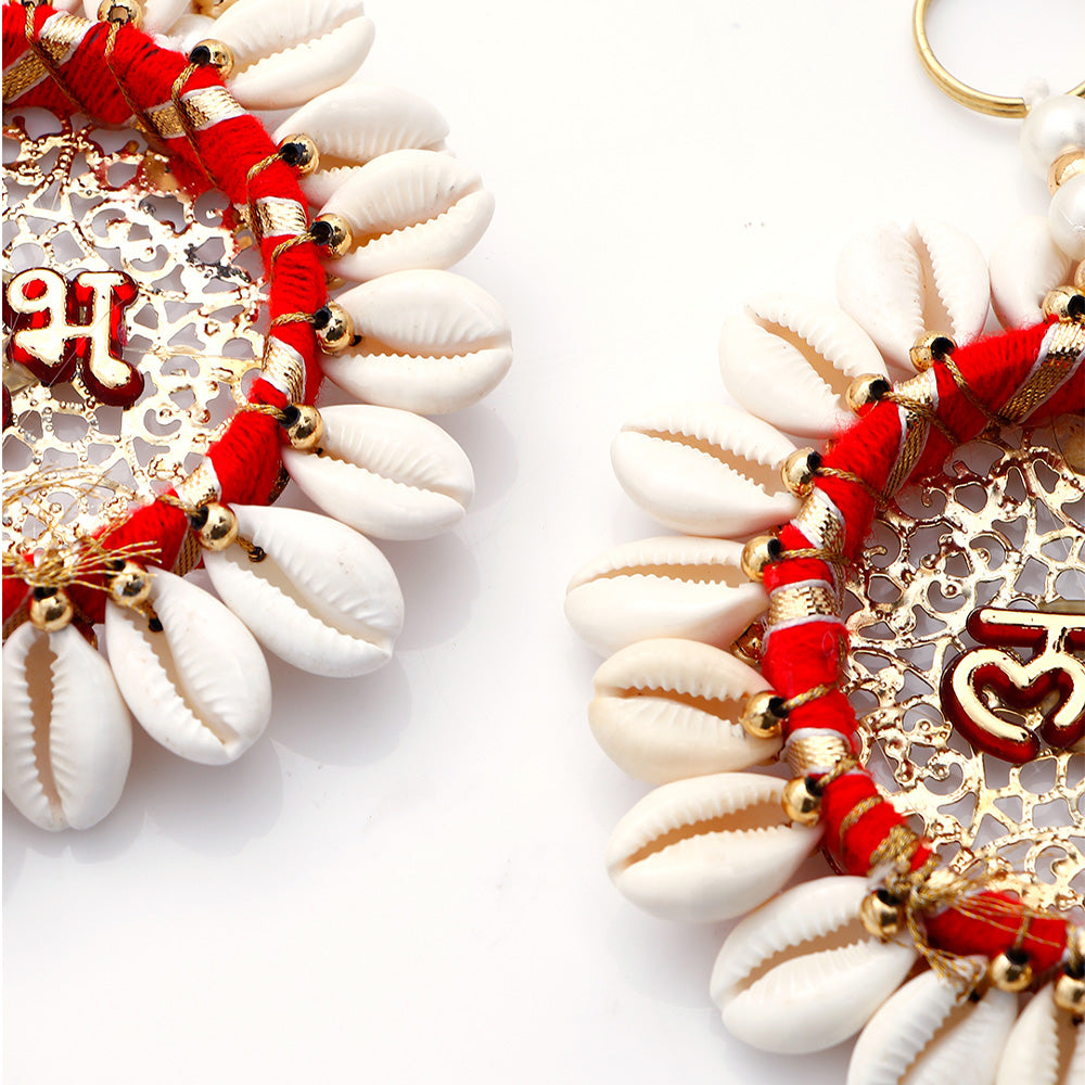 Handmade Red Shell Conch Subh Labh Hanging
