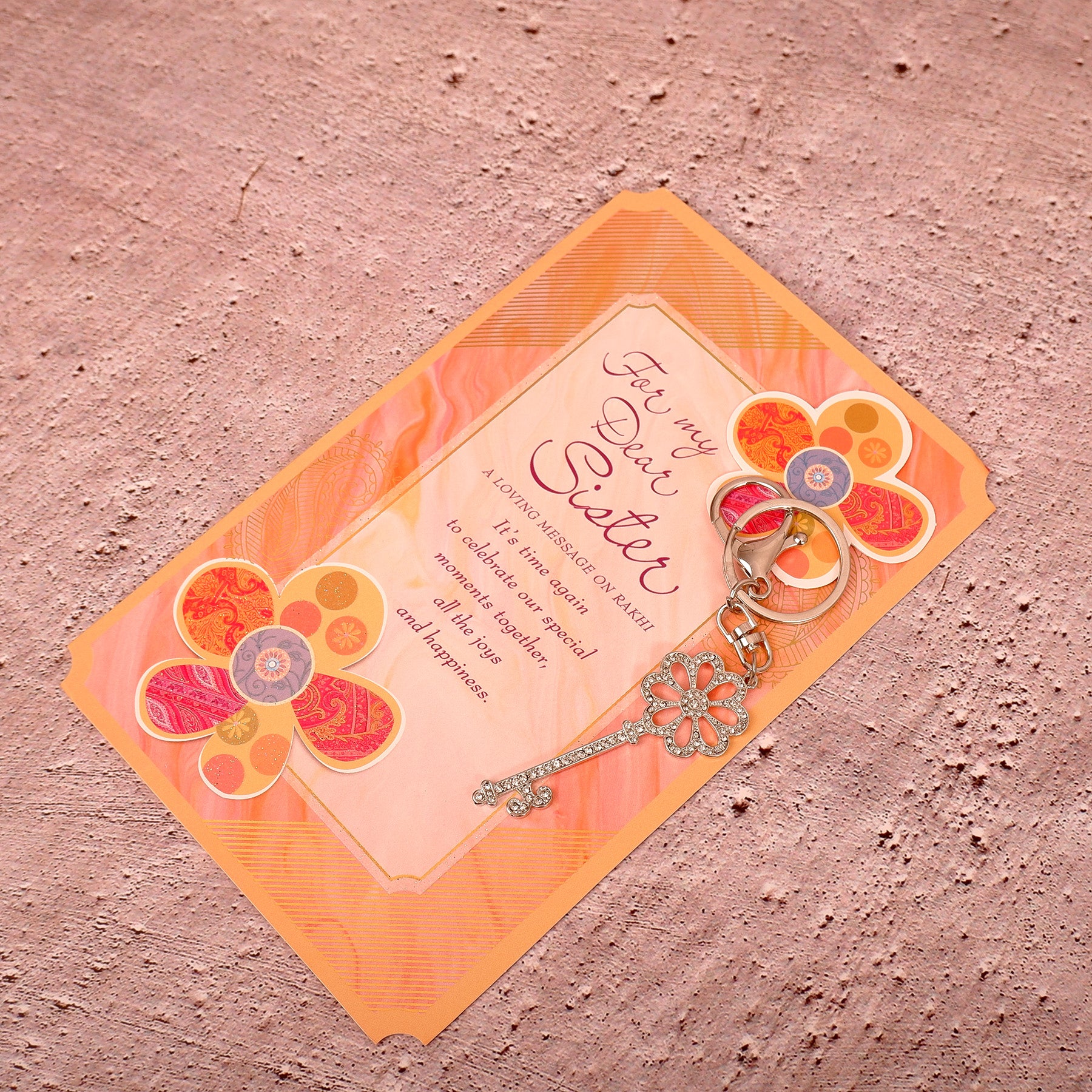 Rinestone Keychain With Sister Greeting Card
