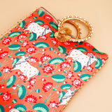 Kam Denu Ethnic Handcrafted Zip Up Fabric Bag - Red