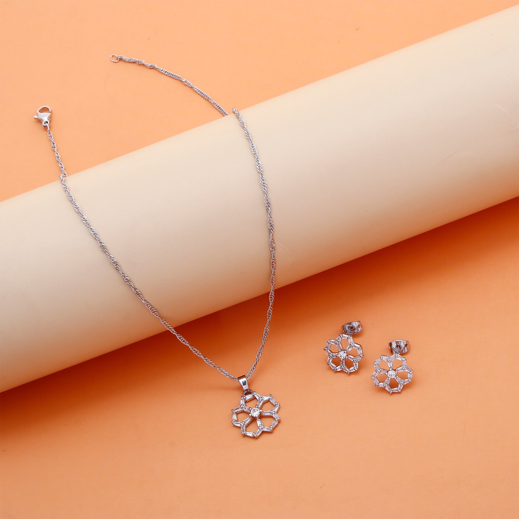 Floral Blooms Pendant with Earring Set