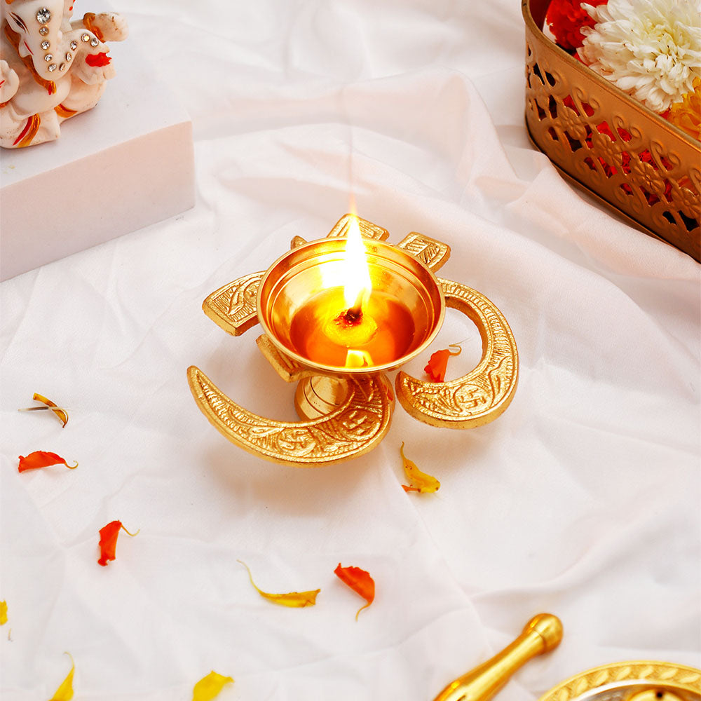 Golden Om Akhand Jyoti Diya 