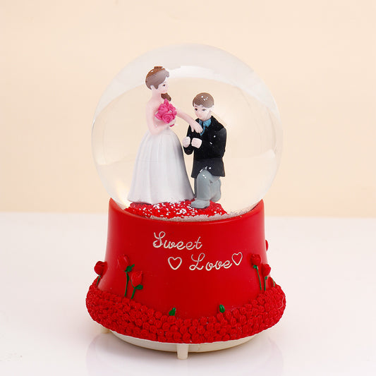 Red Romantic Couple Musical Snow Globe