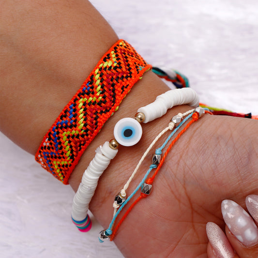 Knitted Orange Multi Layer Bracelet Set