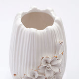 White Ceramic Table Vase with Floral Accents