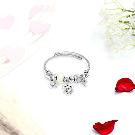 Wise Owl Charms Silver Bracelet