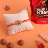 Gold Emblished Rakhi  with Hersheys Kisses Dark n Almonds Chocolate 100 GM