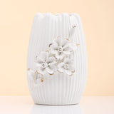 White Ceramic Table Vase with Floral Accents