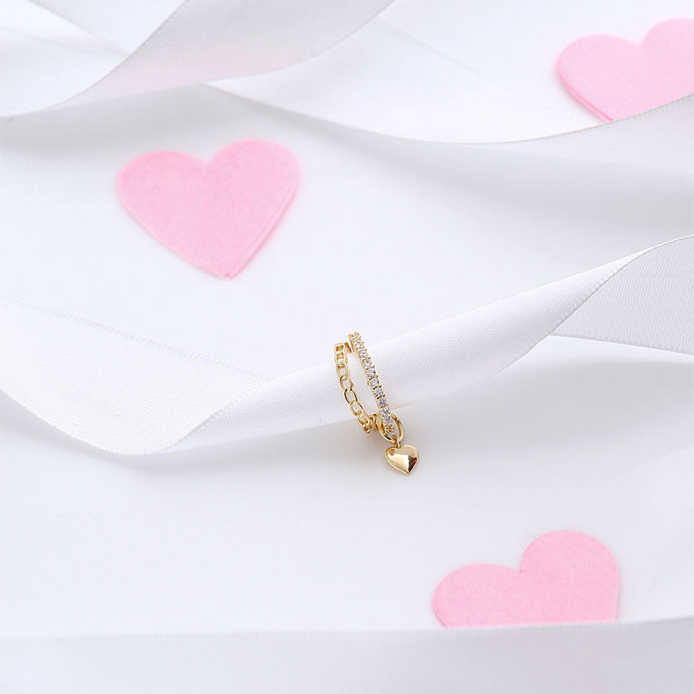 Golden Heart Drop Rinestone Earcuffs