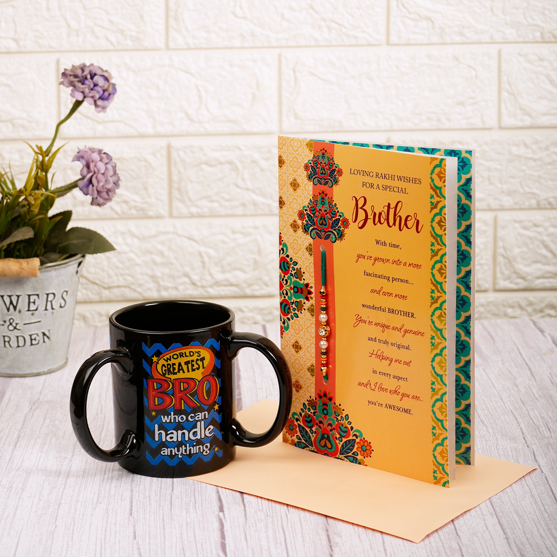 Loving Wishes Rakhi Greeting Card With Three Handle Mug