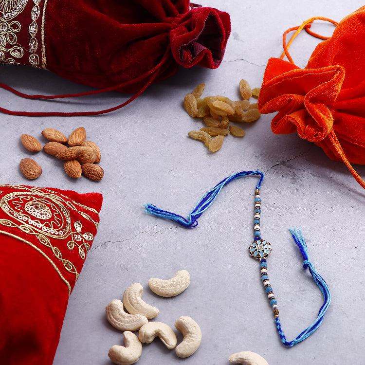 Traditional Blue Floral Rakhi with Kaju Badam 100 GM
