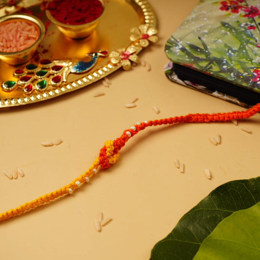 Knotted Beads Orange Rakhi