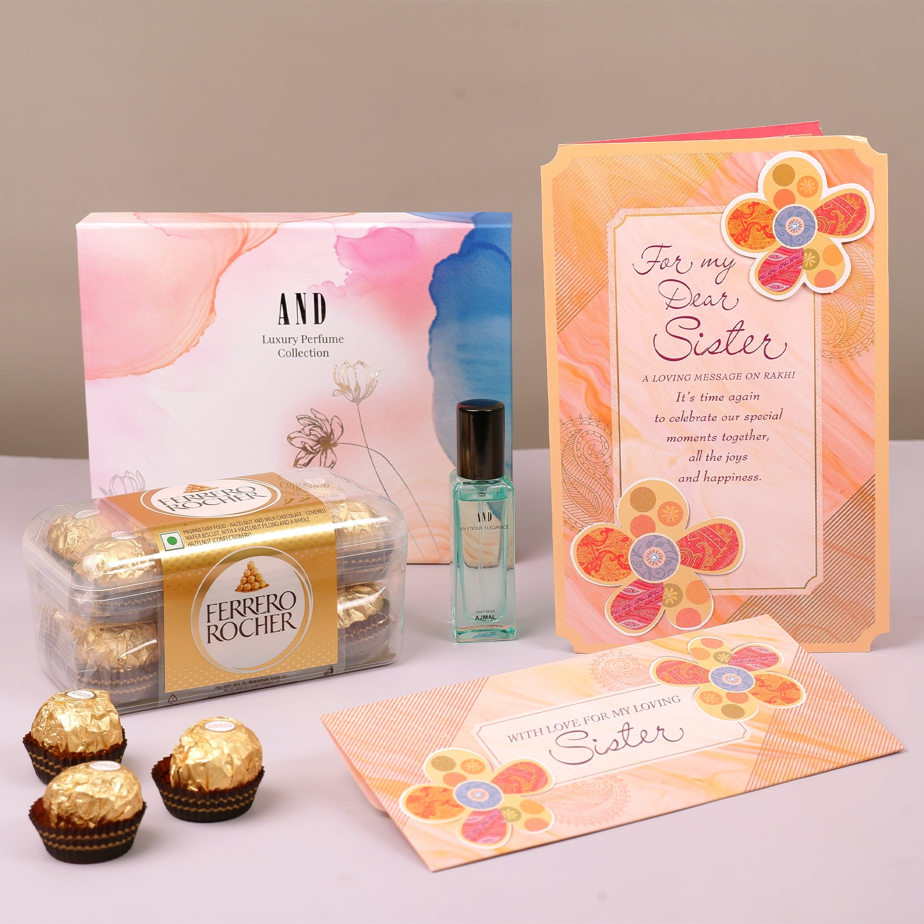 AND Perfume Collection with Sister Greeting Card and Ferrero Rocher