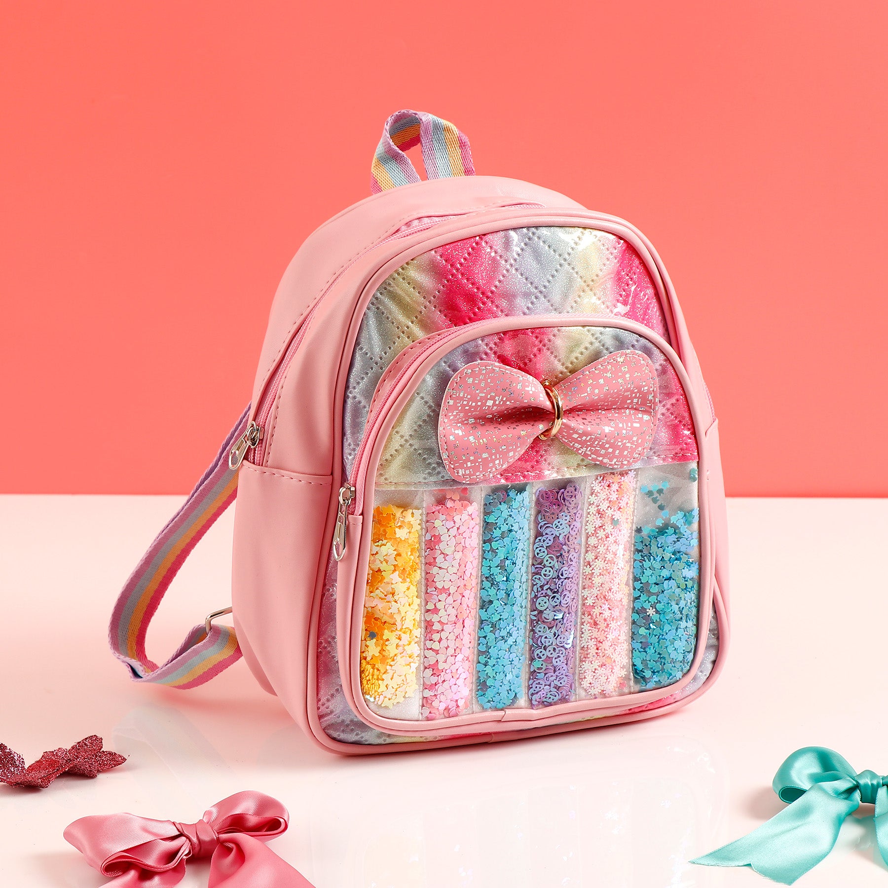 Sequins Shimmer Blue Bag with Pink Teddy and Greeting Card