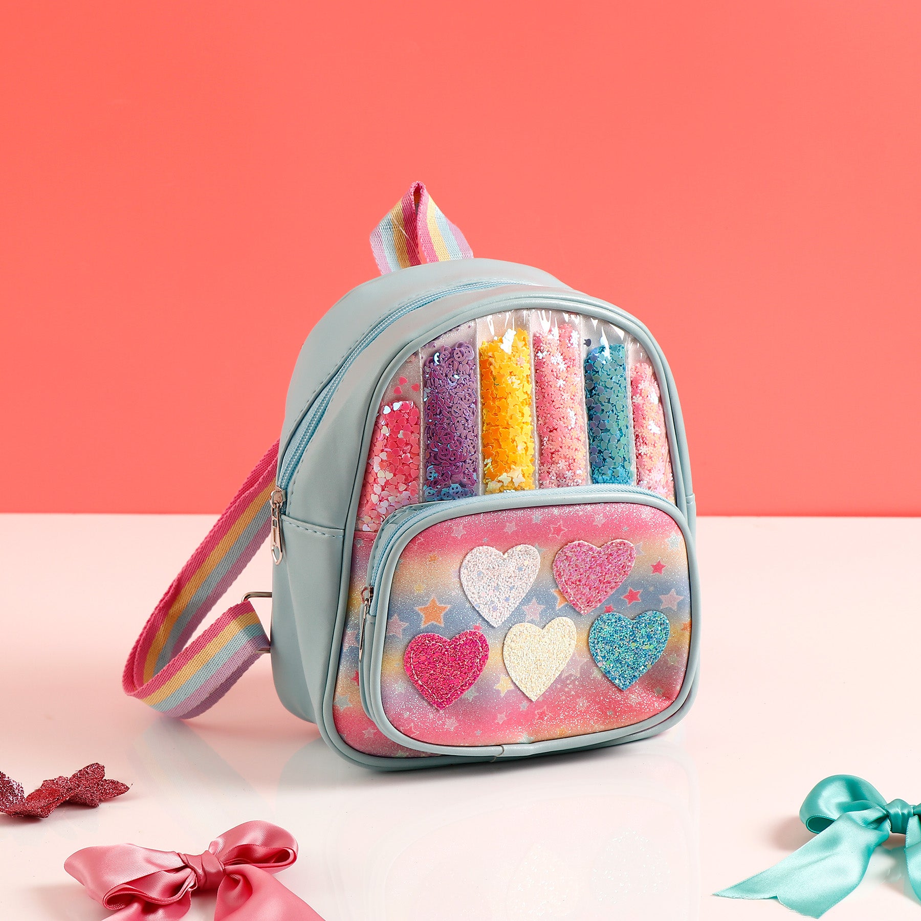 Pink Bow Shimmer Bag with White Teddy and Greeting Card