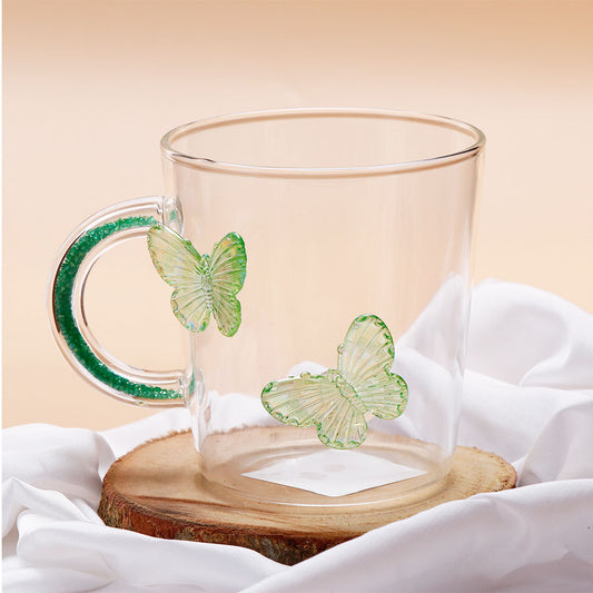 Green Butterfly Charmed Glass Mug