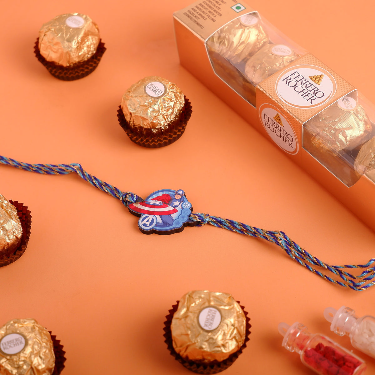 Avengers Captain America Rakhi with Ferrero Rocher - 50 GM