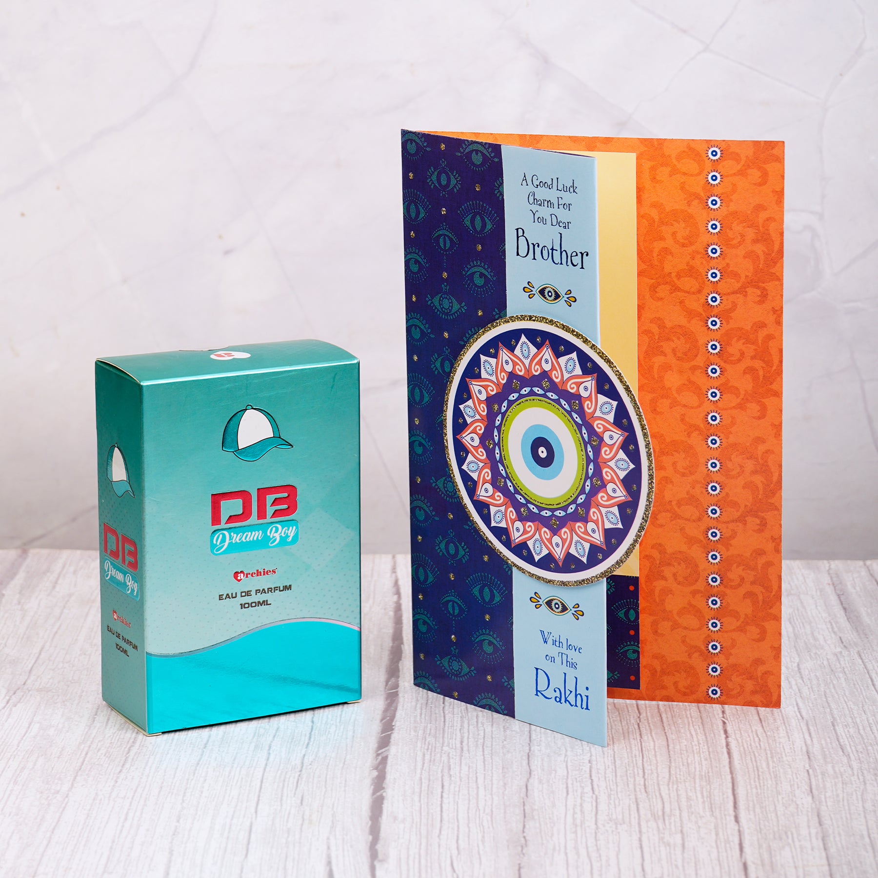 Dream Boy Perfume with Evil Eye Rakhi Greeting Card