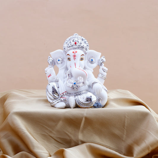 Lord Ganesha Idol with Silver Emblishment