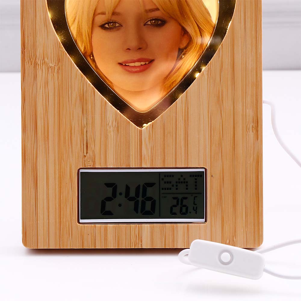 LED Heart Wooden Photo Frame with Clock