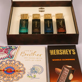 Oud Of Dubai Perfume with Rakhi Greeting Card and Hersheys Bar
