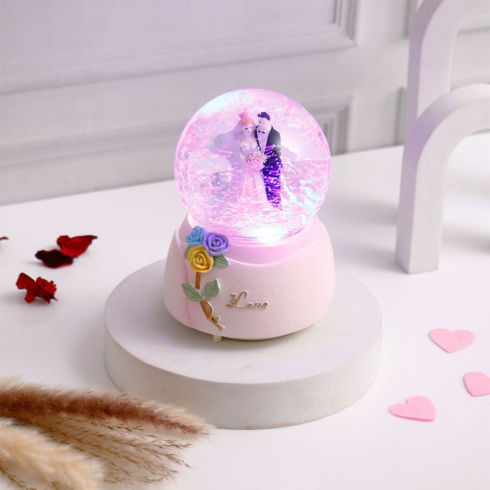 Violet Romantic Couple Musical Snow Globe