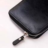 Classic Black Leather Zip-Up Wallet