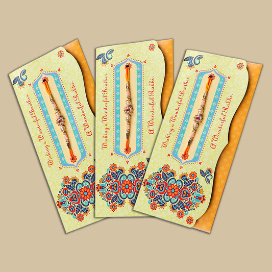 Designer Rakhi mailer with Roli chawal and Envelope Pack of 3