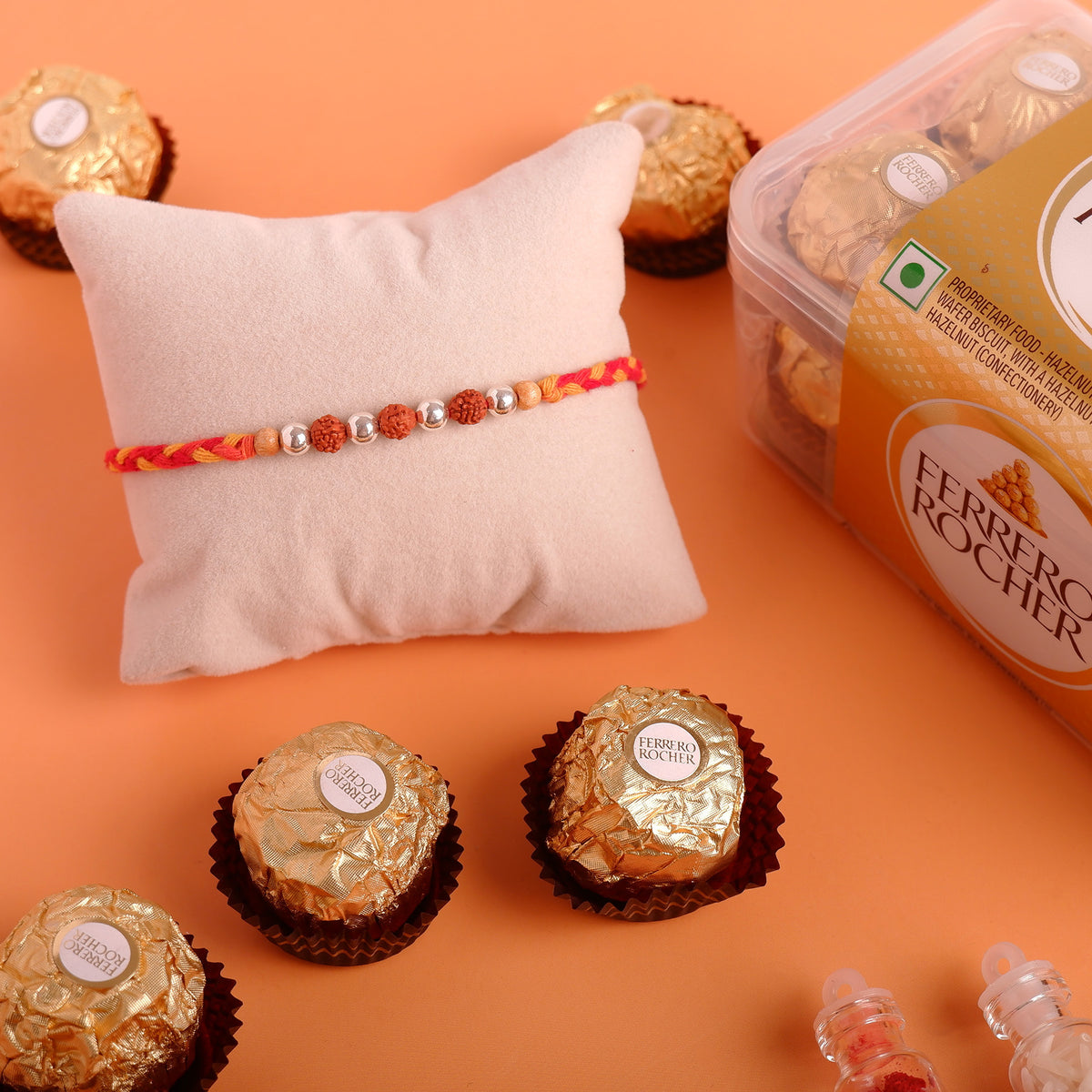 Rudraksh Silver Rakhi with Ferrero Rocher 200 GM 