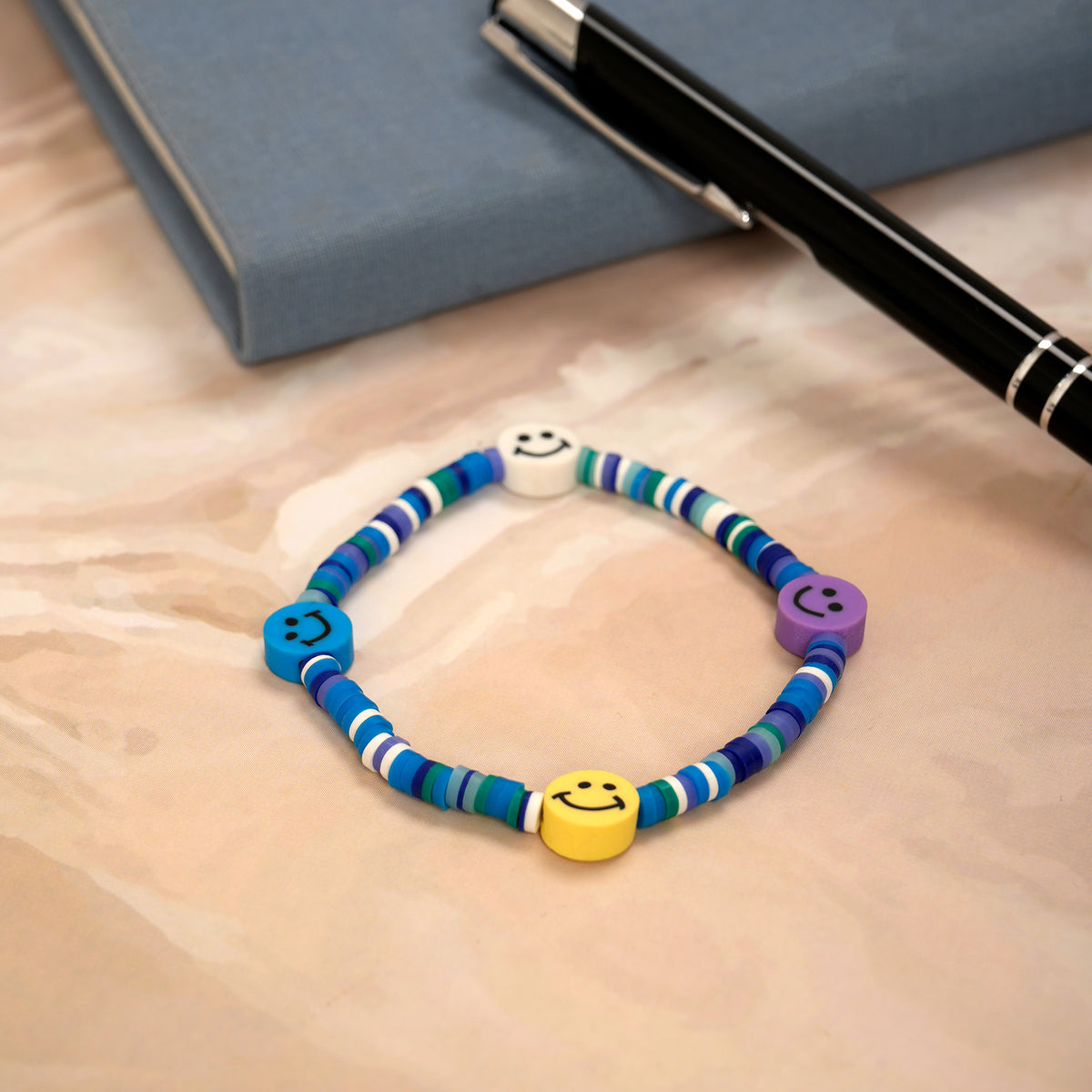 Blue Loop Smiley Bead Friendship Bracelet