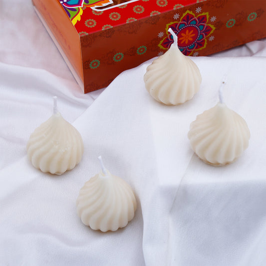 Set of 4 Modak Diyas - White