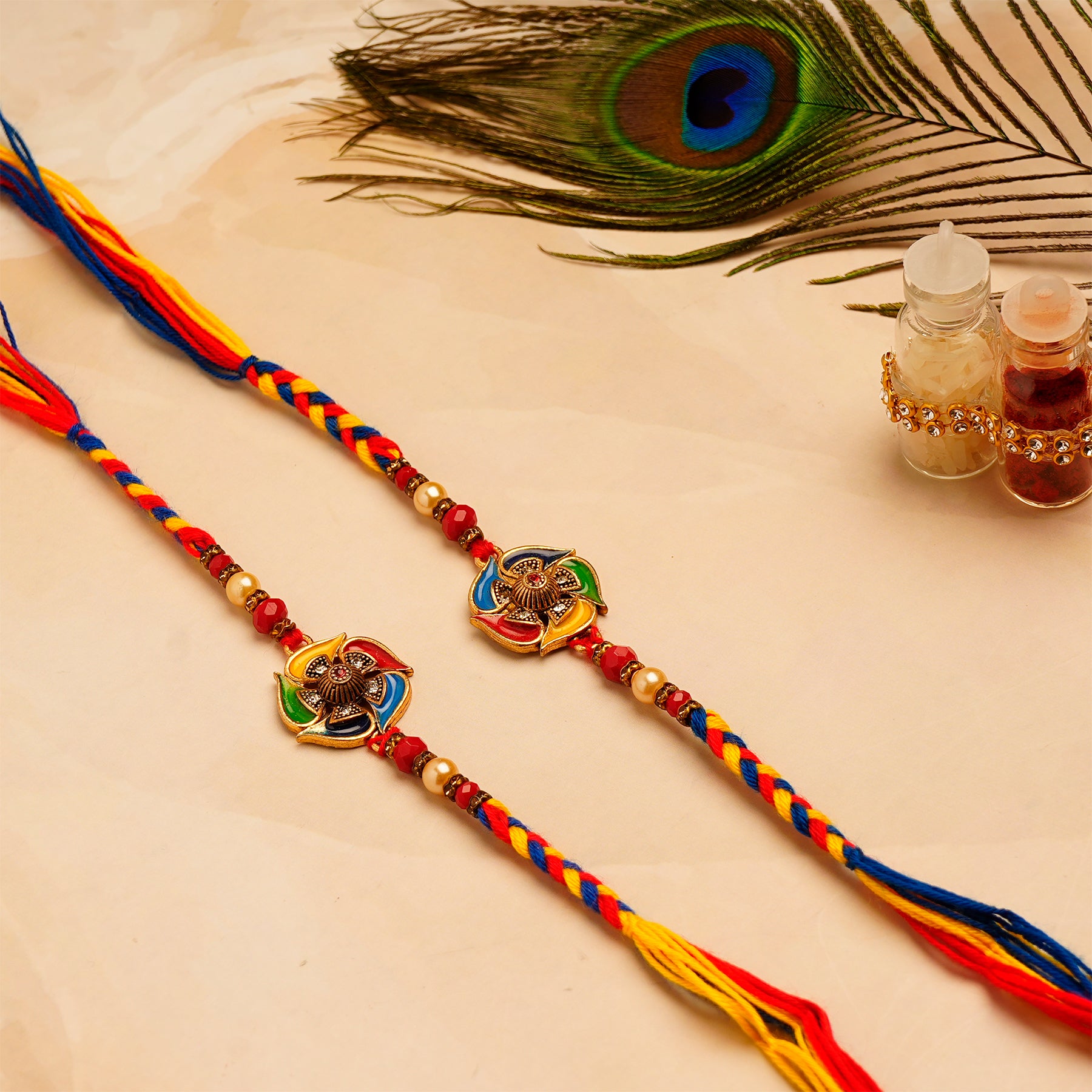 Multicoloured Floral Rakhi Pack of 2