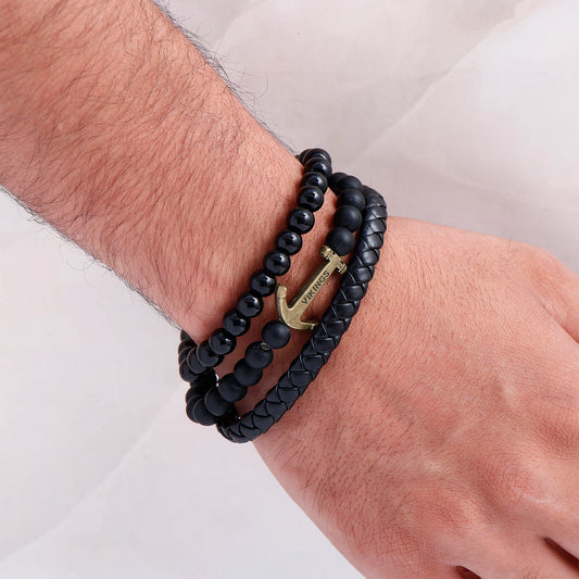Viking Anchor Beaded Multilayer Leather Bracelet