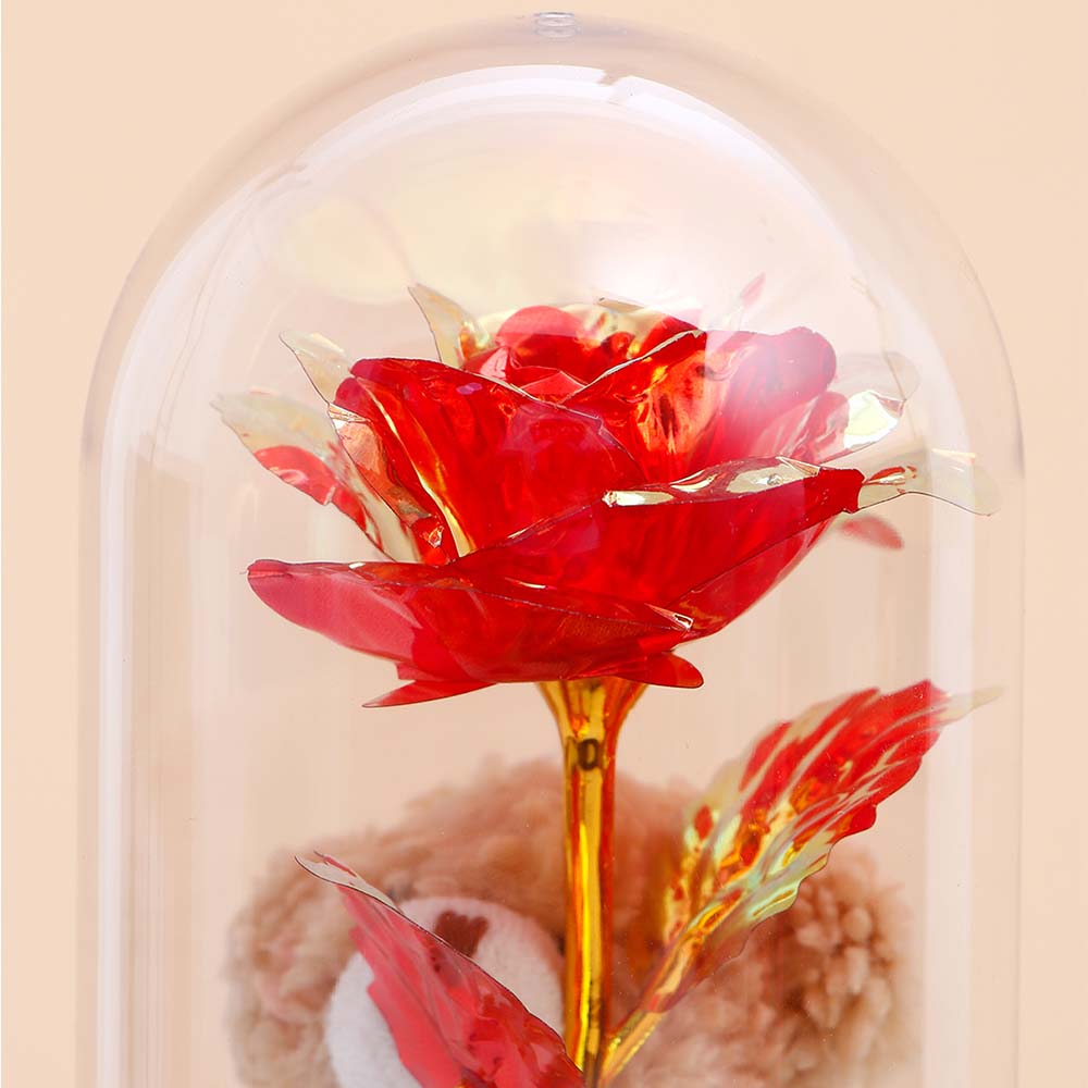 Red Teddy LED Glass Jar Showpiece