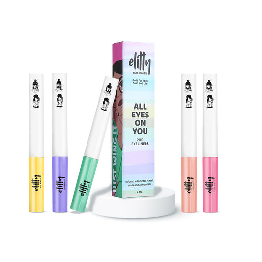 Elitty Anti-Hero Eyeliner Combo (Peach, Lilac Purple, Cyan Green, Yellow, Pink), 4 ml each