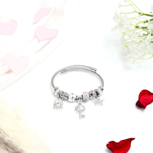 Lock and Key Charms Silver Bracelet