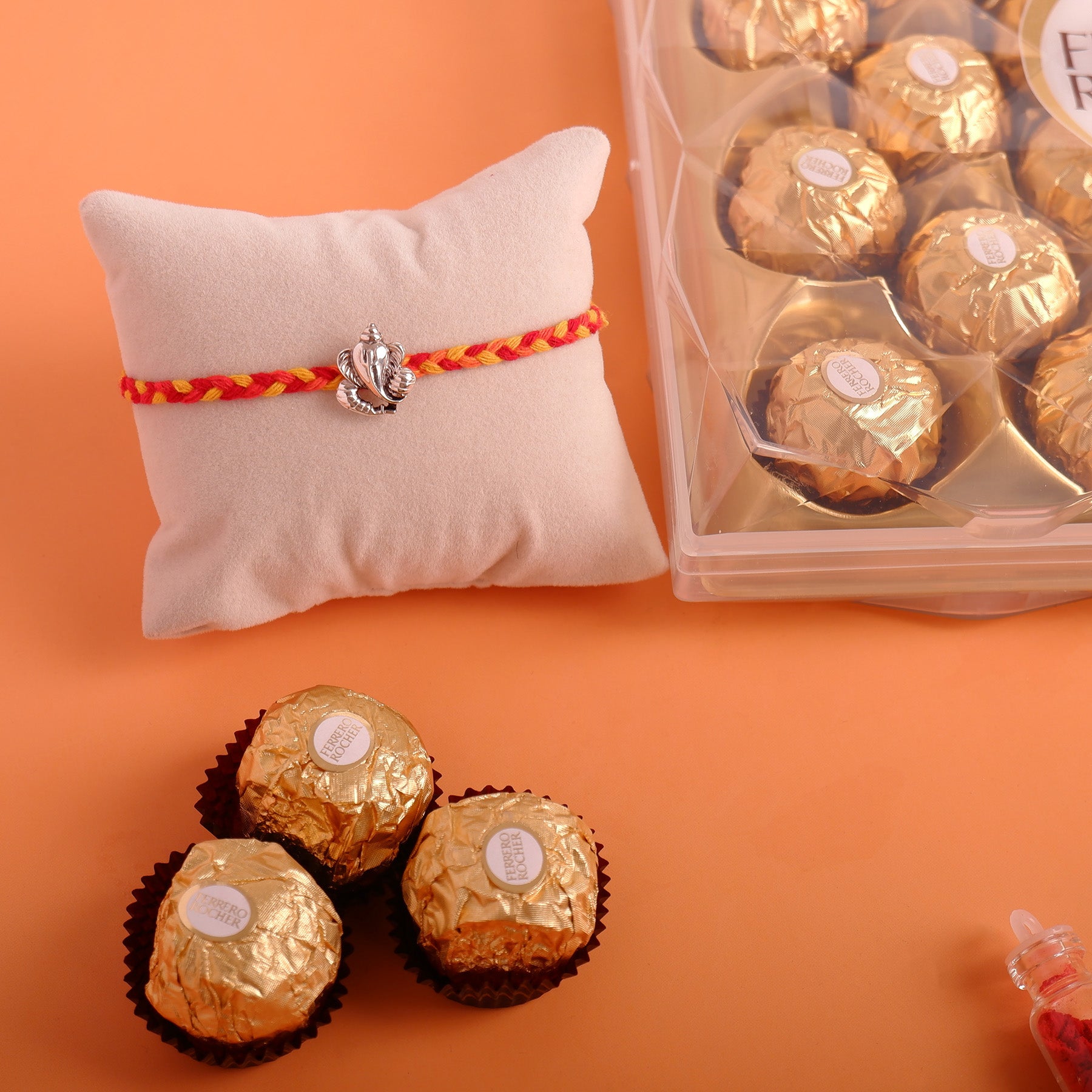 Ganesha Silver Rakhi with Ferrero Rocher Gift Box