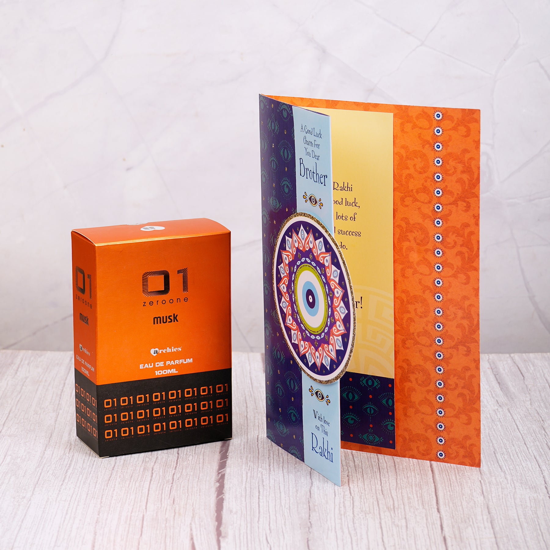 Musk Perfume with Evil Eye Rakhi Greeting Card