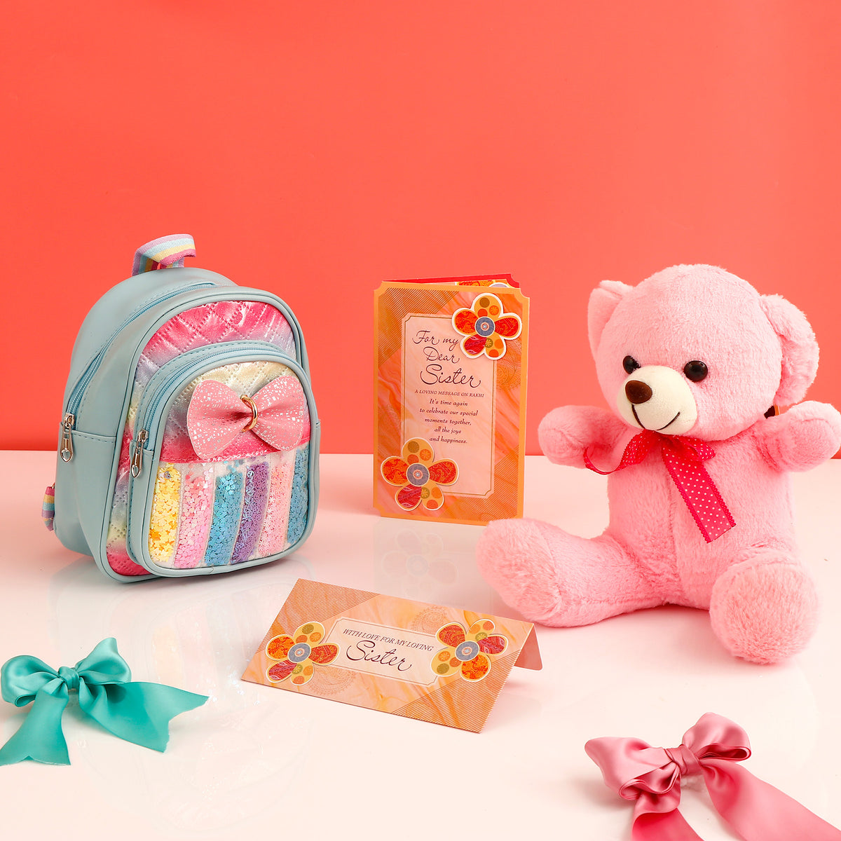 Sweetheart Shimmer Bag with Pink Teddy and Greeting Card