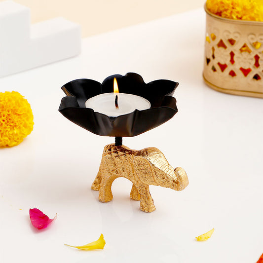 Golden and Black Elephant Diya