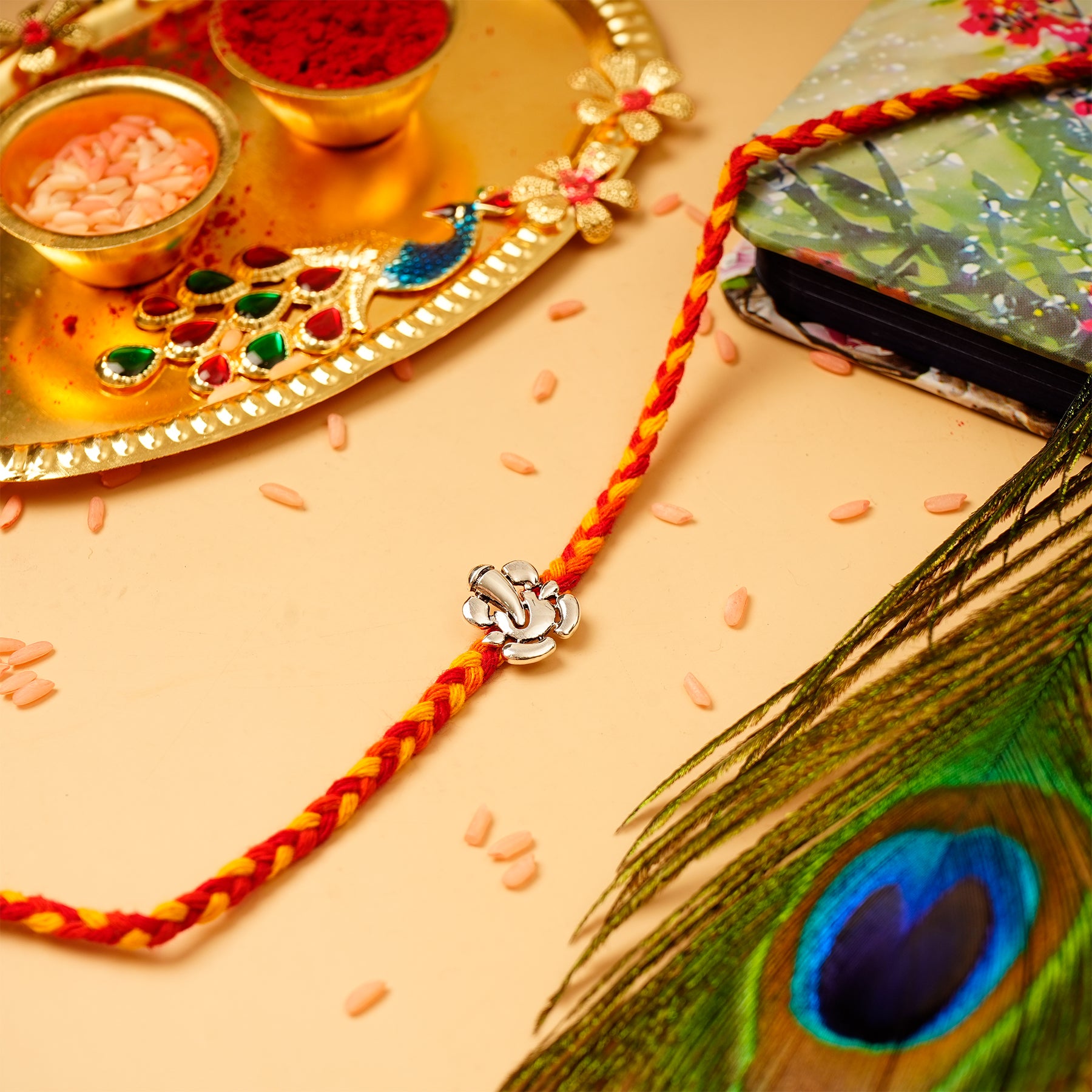 Ganesha Silver Rakhi with Ferrero Rocher Gift Box