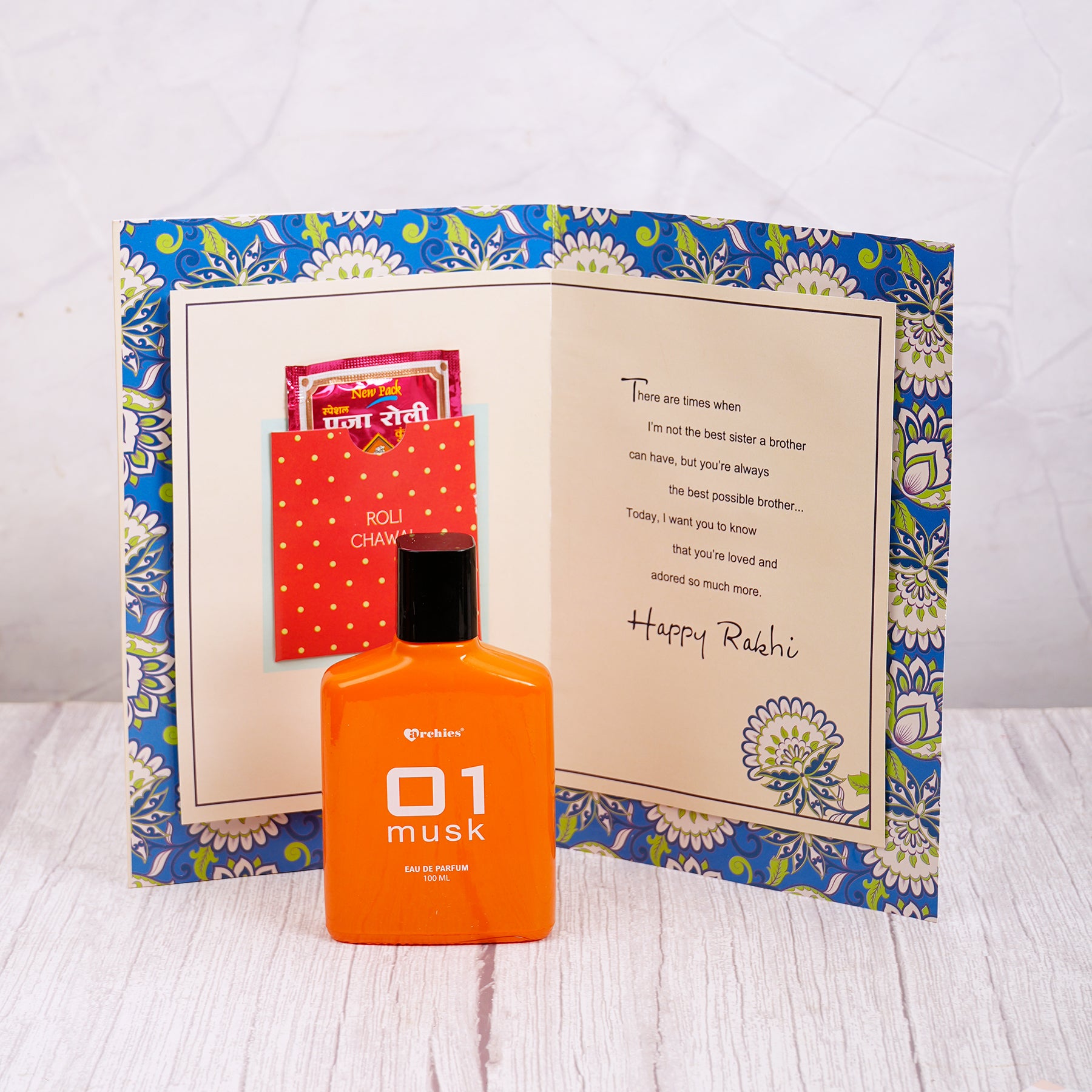 Musk Perfume with  Rakhi Wishes Greeting Card