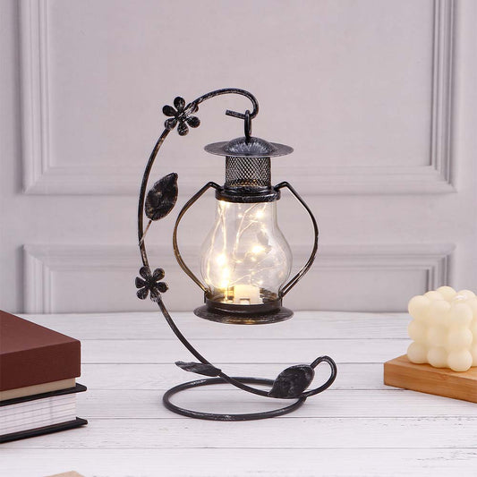 Antique Metal Lantern with Glass Jar Light