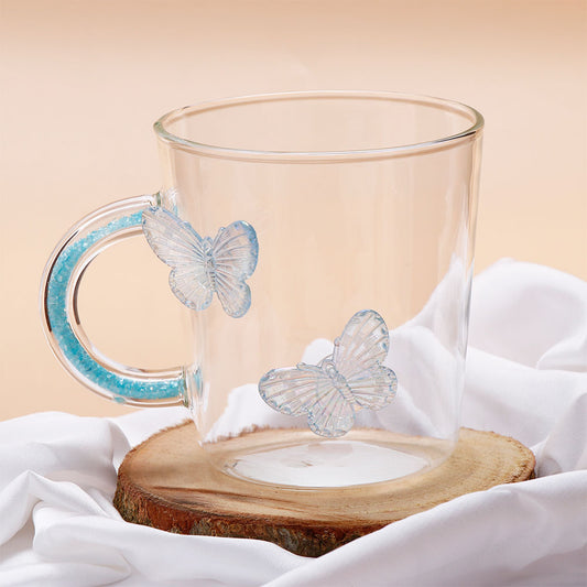 Blue Butterfly Charmed Glass Mug